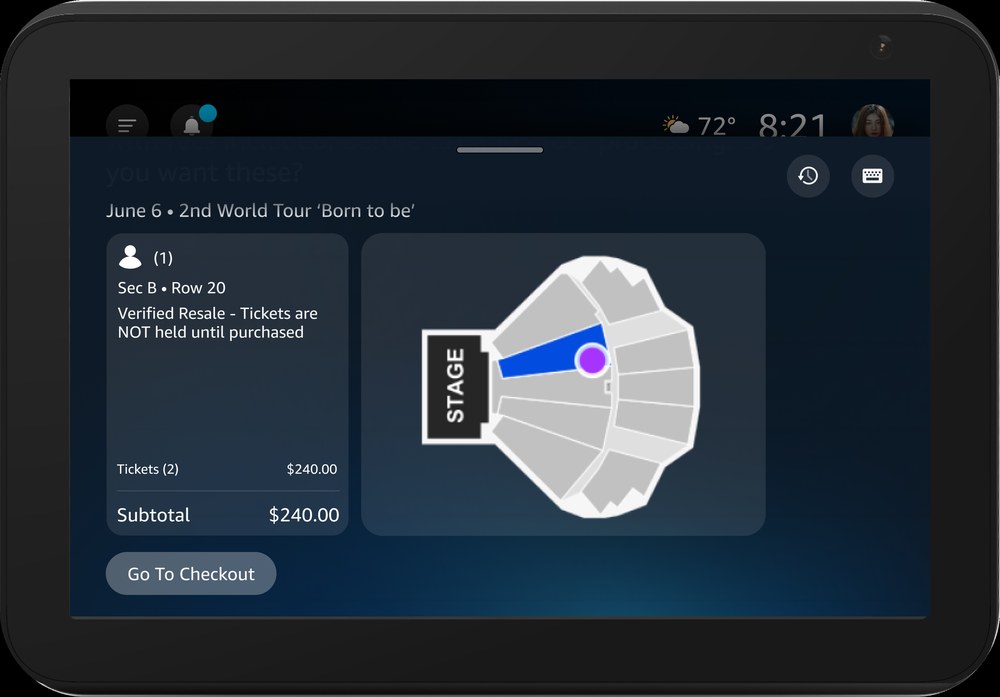 Existing Ticketmaster resale seat checkout screen on Alexa+