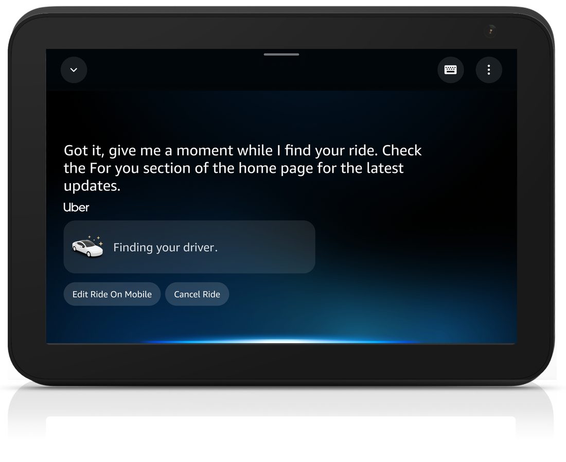 Uber ride status on Echo Show, showing driver being found