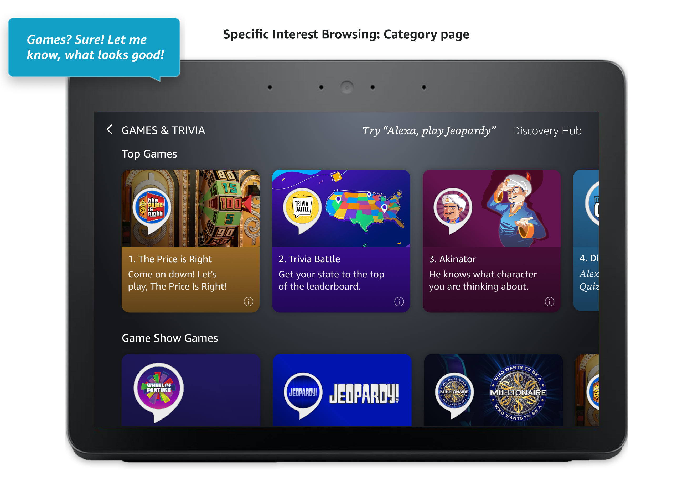 Discovery flow: Games and Trivia category page