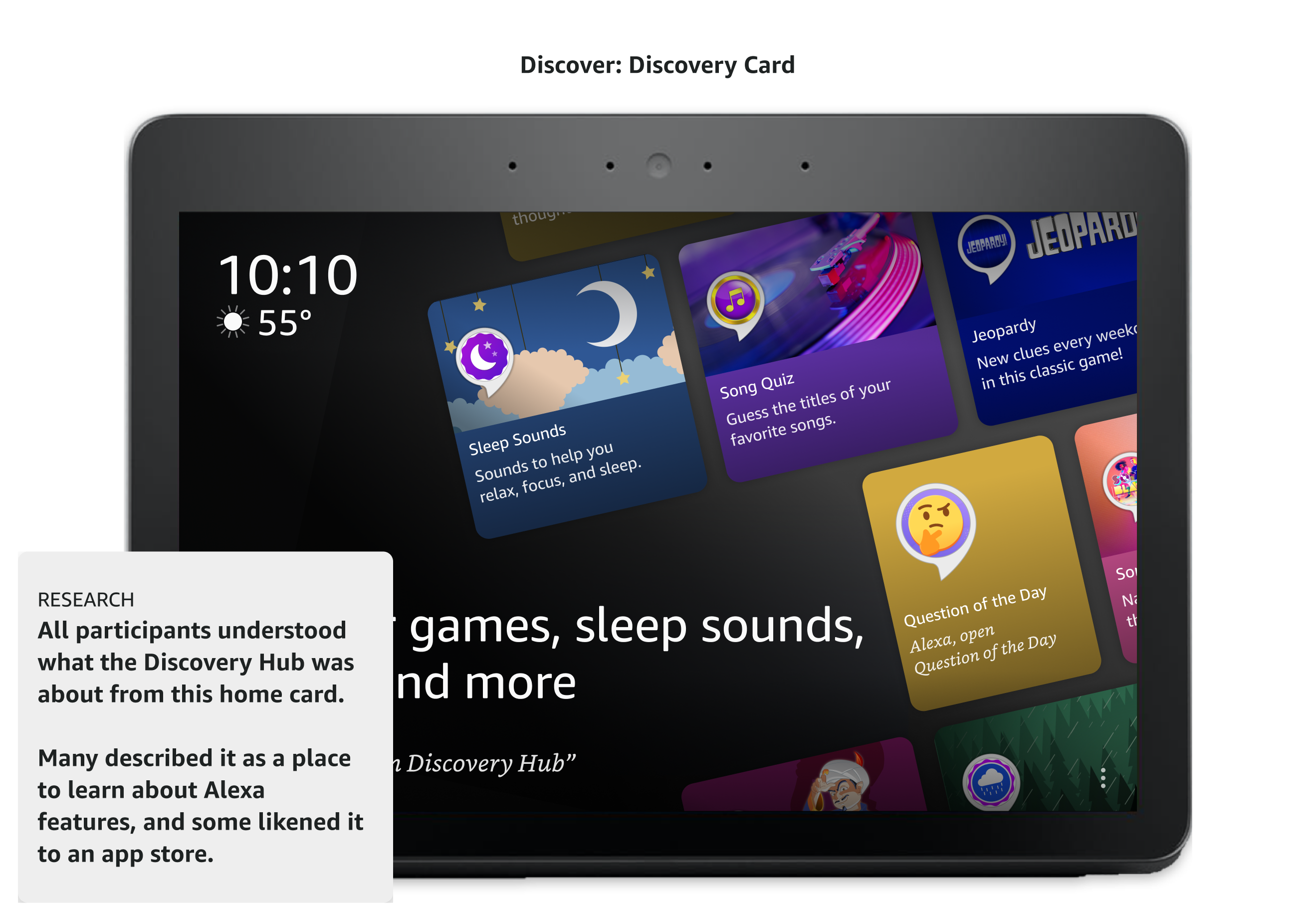 Discovery flow: Discover card with research note on comprehension