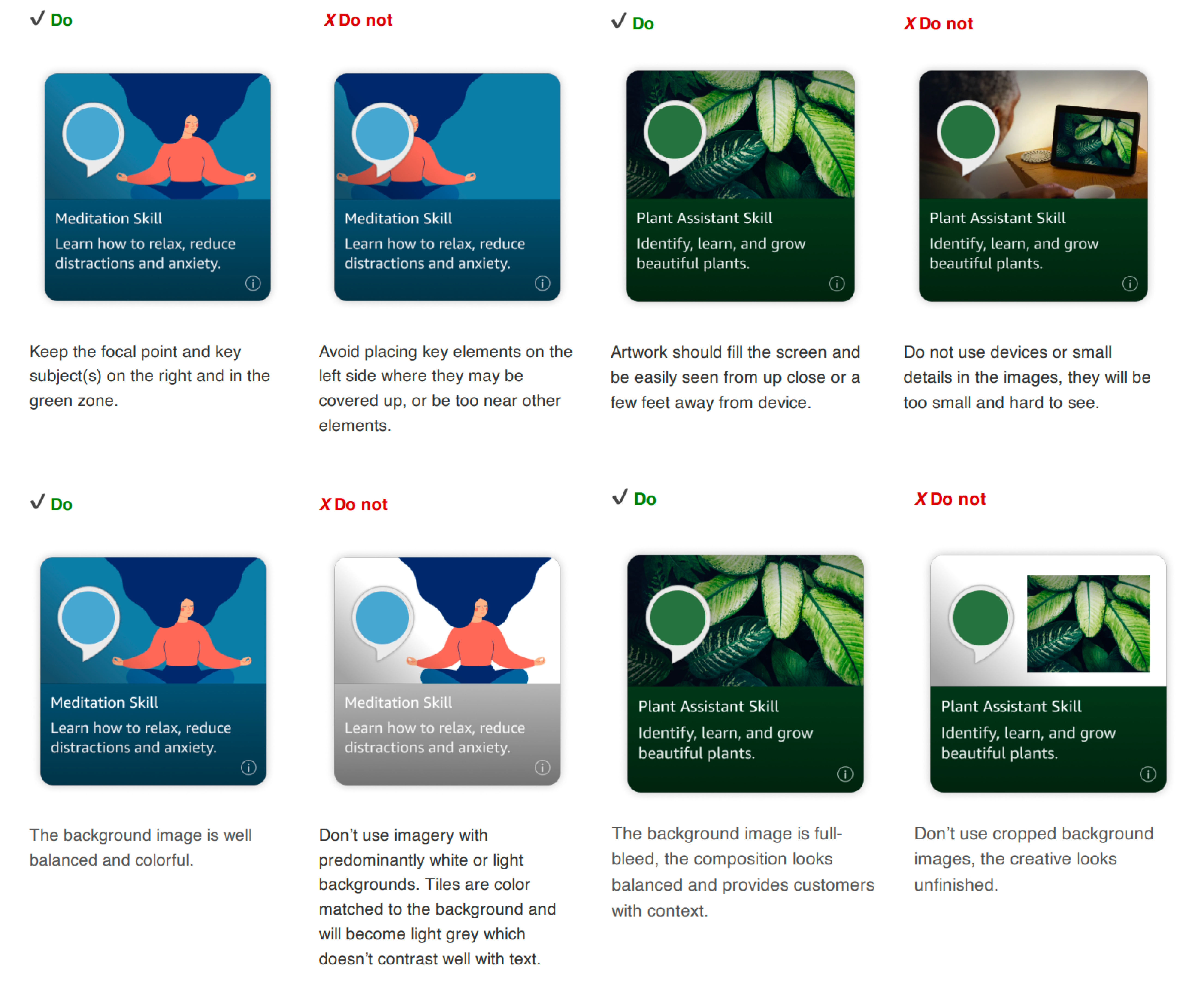 Dos and don'ts examples for Discovery Hub tile artwork