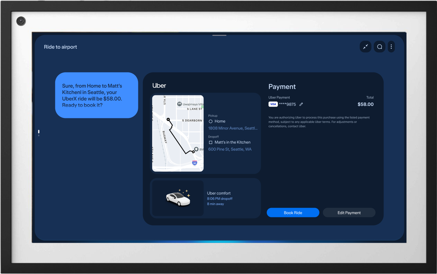 Uber ride to the airport checkout on Alexa+